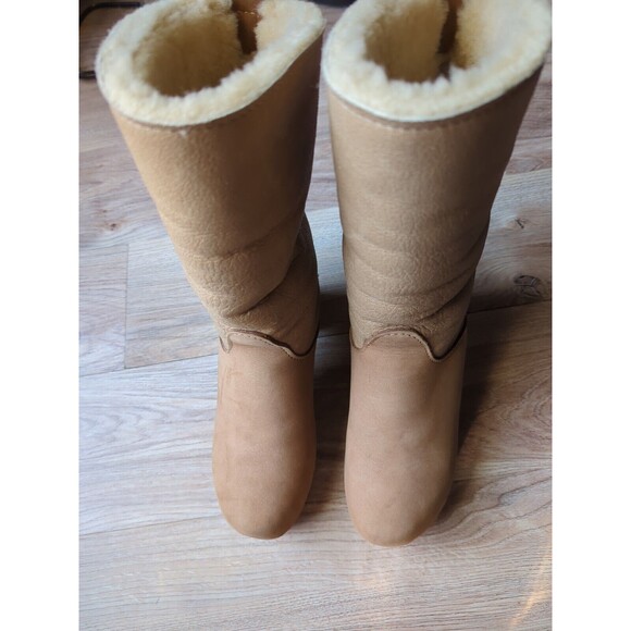 No 6 Pull On Shearling High Boot Wool Lined Wooden Clogs Womens 40 Honey - Picture 7 of 12